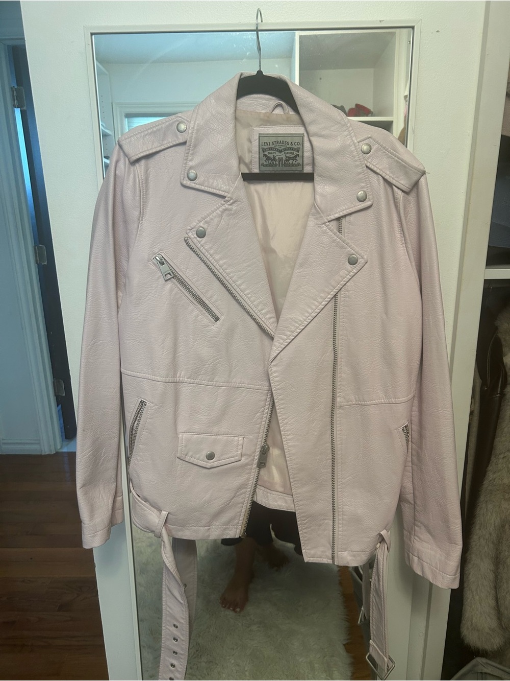 Levi's Light Pink Leather Moto Jacket - Picture 2 of 3
